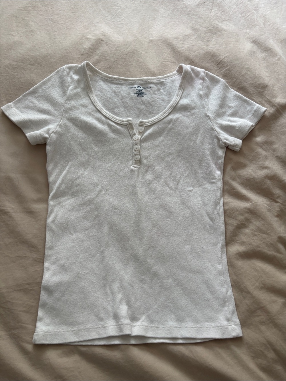 Brandy Melville White Short Sleeve Henley Tee